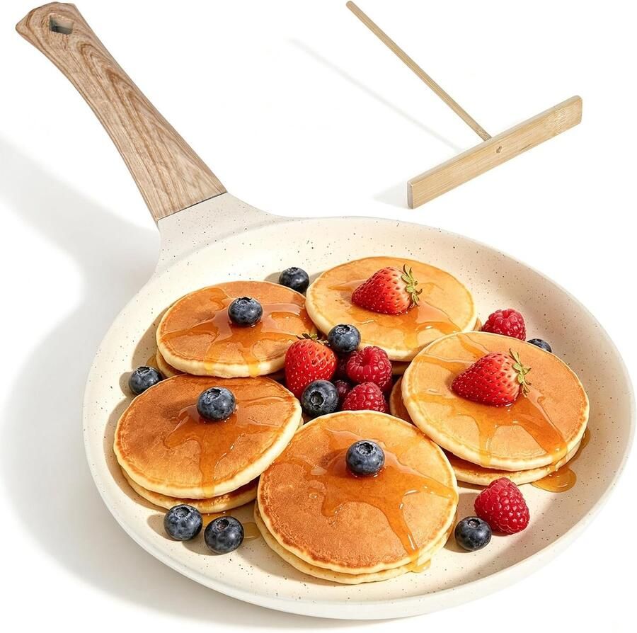 24 cm anti-aanbakpan omlettenpan pannenkoekenpan palatham pan met afneembare handgreep pannenkoekenpan met deegverdeler voor alle fornuizen en inductiekookplaten