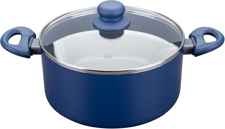 24 cm Antiaanbakpan met Deksel Gerecycled Aluminium Keramische Anti-Aanbaklaag Soft-Touch Handgrepen Geschikt voor Inductie en Alle Warmtebronnen Ocean Blue