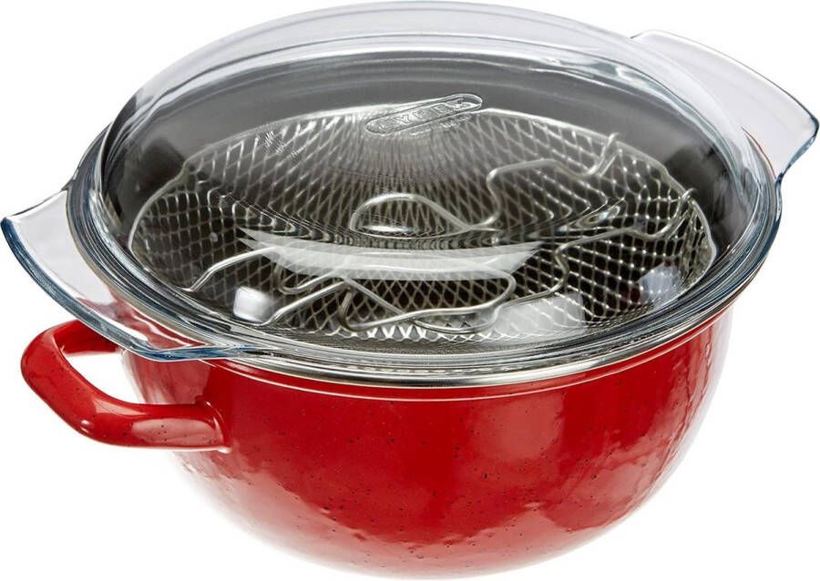 24 cm geëmailleerde stalen frituurpan met mandje en deksel geschikt voor inductie