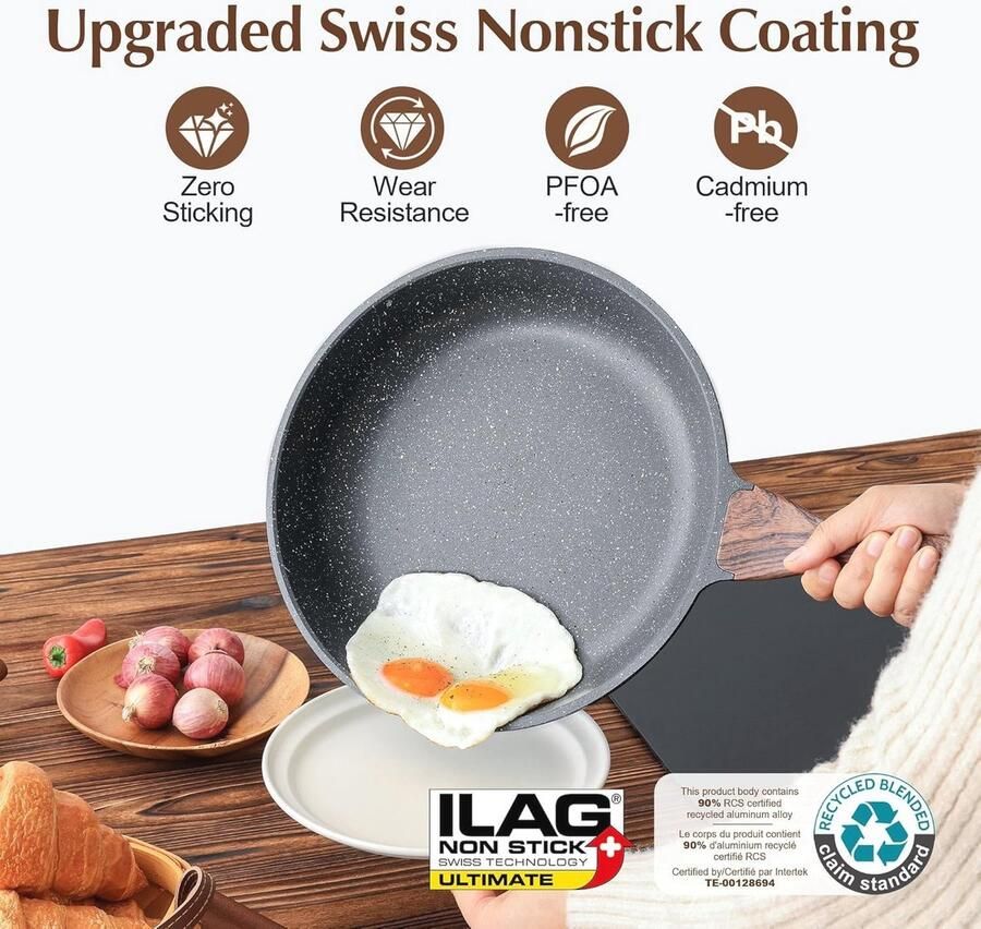 28cm Niet-Klievende Omeletpan met Zwitserse Granieten Antiaanbaklaag Perfect voor Inductie
