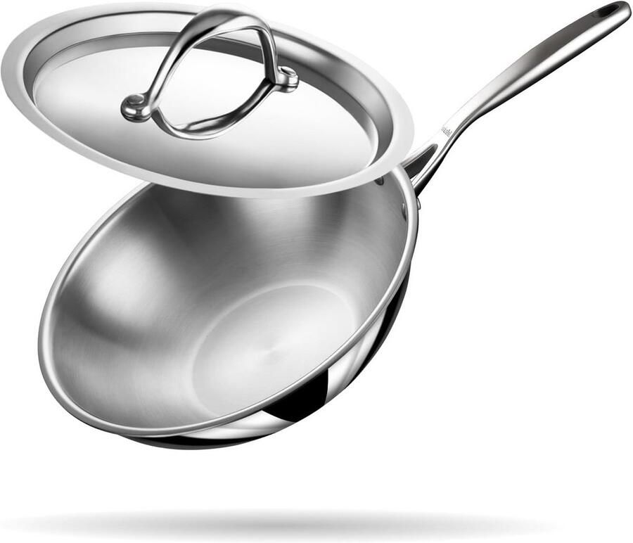 24 cm Rvs Kadai Met Deksel Ideaal Voor Roerbakken Frituren en Koken