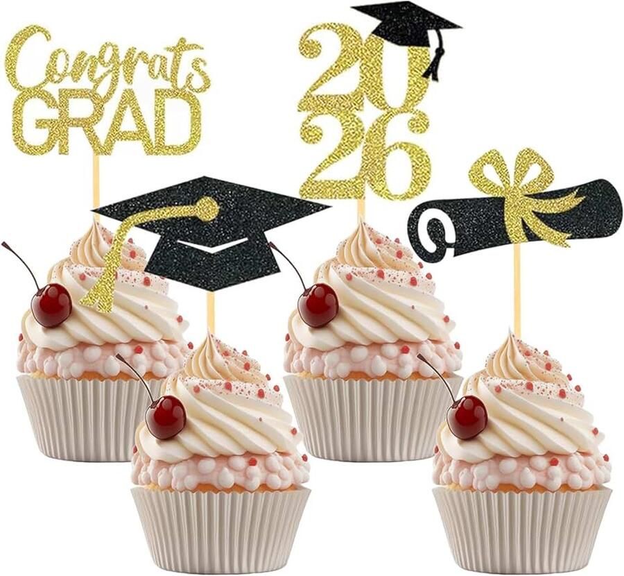 24-delige afstudeertaarttoppers 2026 afstudeerdecoratie afstudeerdecoratietaarten voor afstudeerfeestdecoratie Cupcake-toppers afstudeerdecoratie taart vrijgezellenhoed decoratie voor afstudeerfeest