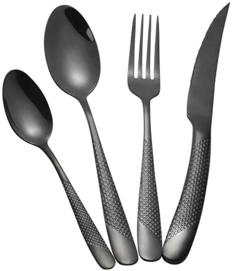24-delige gehamerde bestekset voor 6 personen roestvrij staal zwart