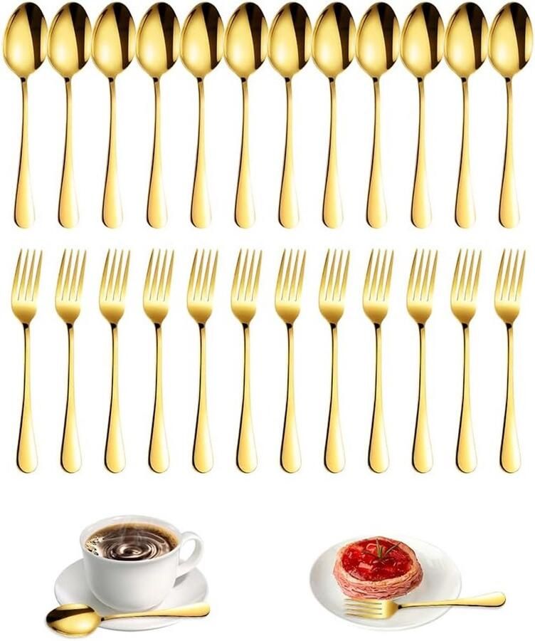 24-Delige Gouden Bestekset van Roestvrij Staal voor Dessert en Koffie