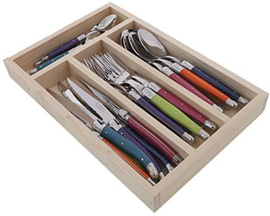 24-delige Laguiole bestekset in Londen kleurmix van natuurlijk hout