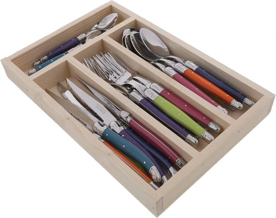 24-delige Laguiole bestekset in Londen kleurmix van natuurlijk hout