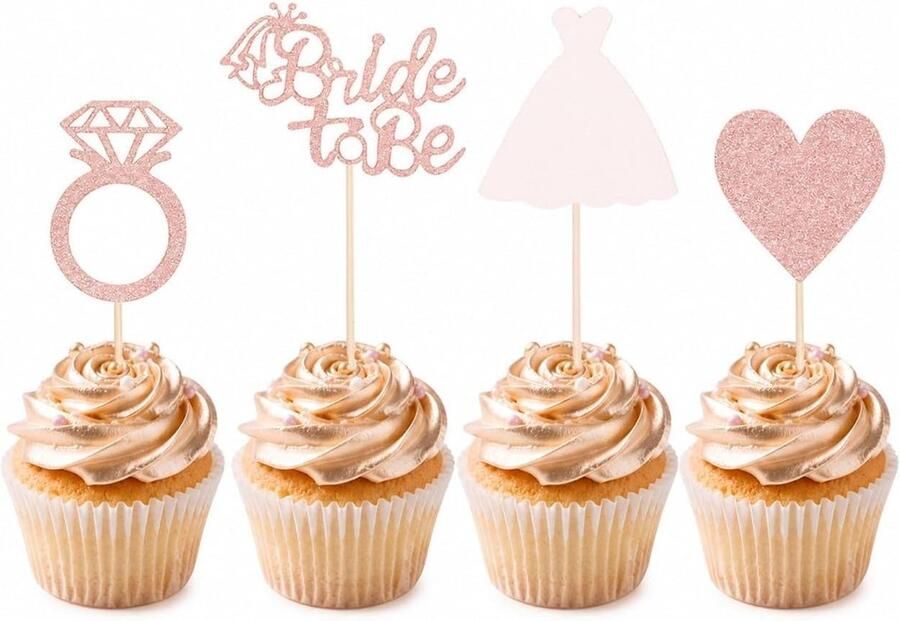 24-delige set glitter cupcake toppers Bride to Be taartdecoratie bruiloft decoratie cupcake decoratie voor bruidsfeest verloving