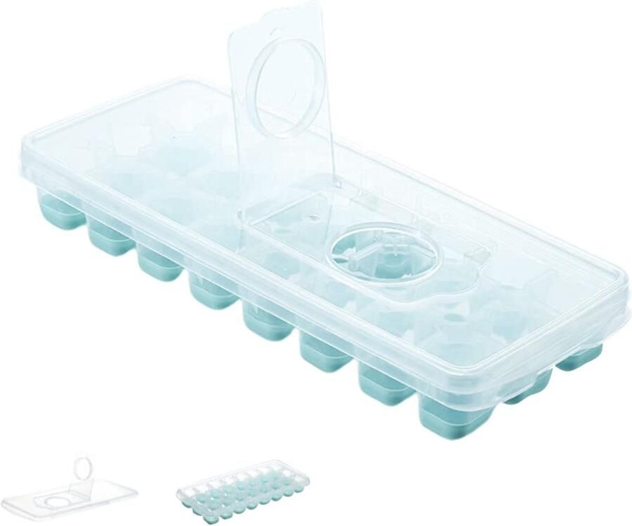 24 Grid Ijsblokjesbakje met Deksel Bedekt Zonder Morsen Siliconen Ijsblokjesmachine Box voor Thuis Keuken Bar Party Roze Blauw 10x24.5x3.4cm (2)