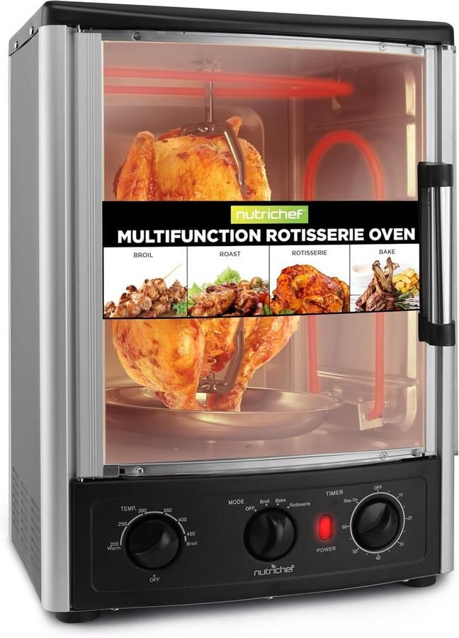 24 Liter Verticale Tafeloven 1500W – Bakken Grillen & Rotisserie – Temperatuur & Timer – Getemperd Glas – Compact