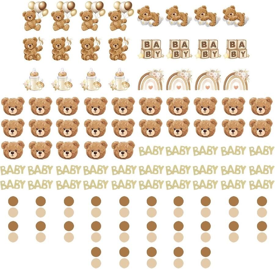 24 stuks Cupcake voor babyfeestje en babyshower met 100 stuks BABY schattige beer desktop confetti geslachtsonthulling taartdecoraties cupcake-opzetstukken voor babyfeesten