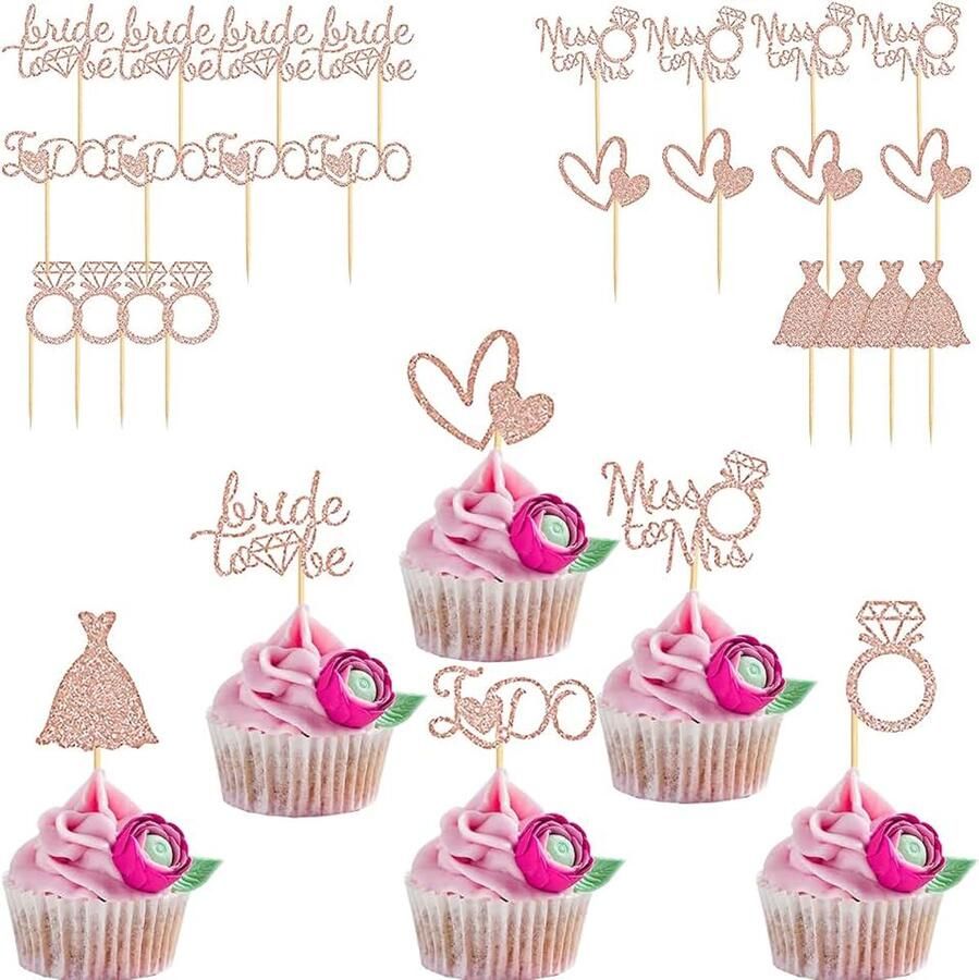 24 stuks glitter bruiloft cupcake topper voor bruid en bruidegom bruidstaart topper voor bruidsdouche bruiloft dessert decoratie