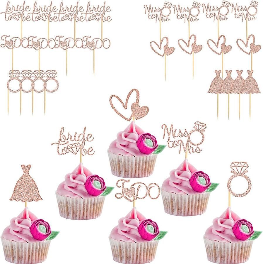 24 stuks glitter bruiloft cupcake topper voor bruid en bruidegom bruidstaart topper voor bruidsdouche bruiloft dessert decoratie