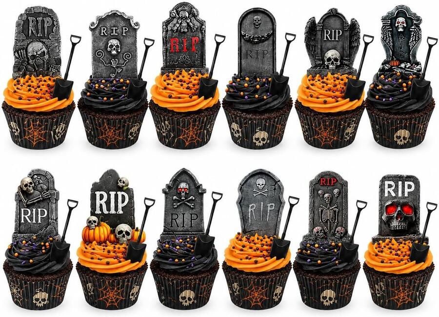 24 stuks Halloween taartdecoratie Schepjes