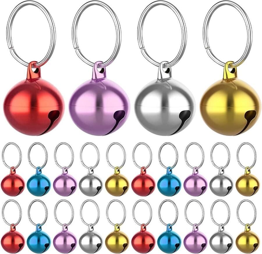 24 Stuks Kattenbelletjes met Sleutelhangers Hondenhalsbandbelletjes Training Jingle Bells Huisdieraccessoires voor Feestjes en DIY Projecten (Gemengde Kleuren)