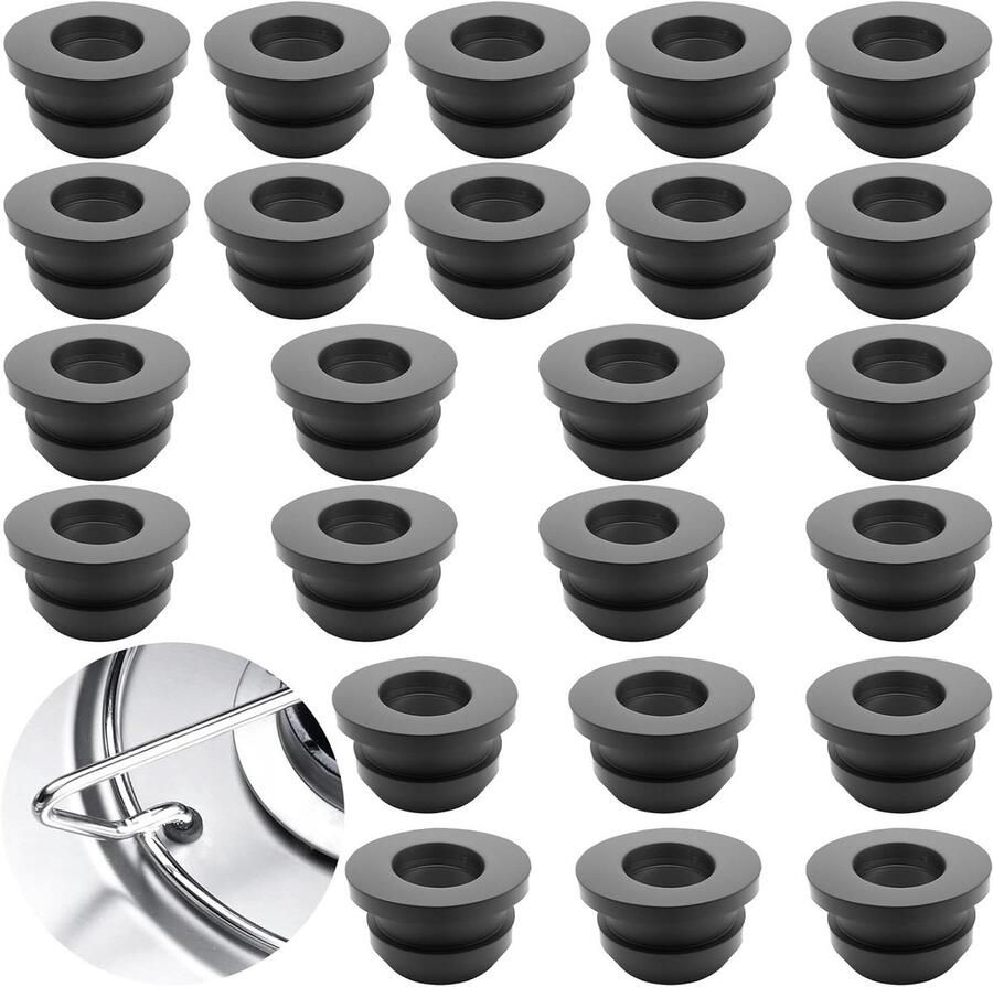 24 stuks Potdragerrubbers Gasfornuis Caravan Rostrubbervoetjes Compatibele Potsteunen met 5 mm staven Rubberhulzen Gasfornuis Rubberbuffers Camper Kooktoestel Accessoires Zwart
