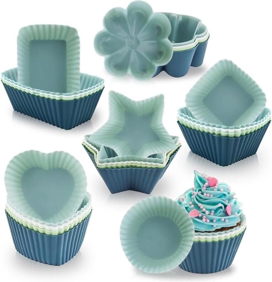 24 Stuks Silicone Muffin Mallen 6 Soorten in 4 Kleuren voor Cake Cupcakes en Pudding