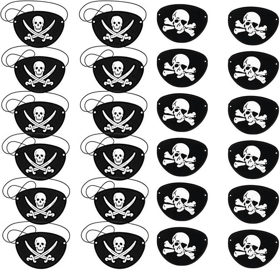 24 stuks zwarte piraat oogpatches twee stijlen piraat accessoires feesttas vullers voor iedereen schedel kapitein masker vilt één oog kostuum maskers met schedel print voor Halloween