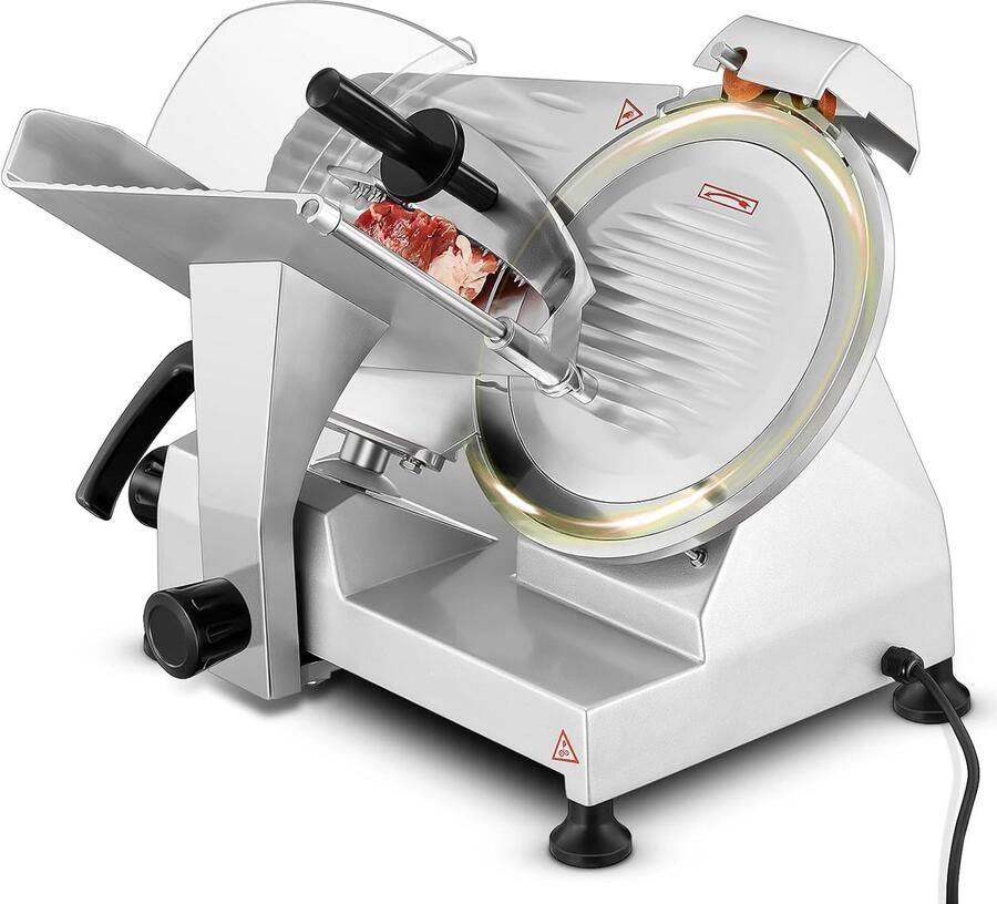 240 W commerciële vleessnijmachine elektrische snijmachine voedselsnijder allessnijder broodsnijmachine met 25 4 cm koolstofstalen lemmet 0-12 mm snijdikte beurs