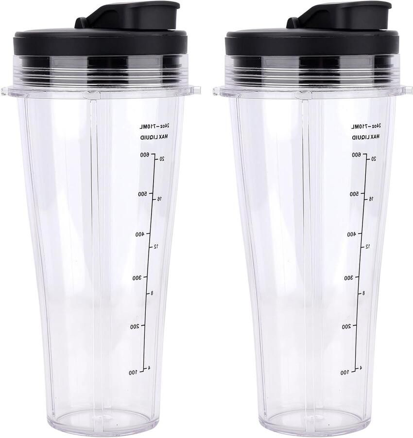 24oz Vervangbekers met Ventieldeksel voor Blender 2 Stuks Compatibele Onderdelen voor Ninja Blender Duurzaam Plastic Ideaal voor Smoothies