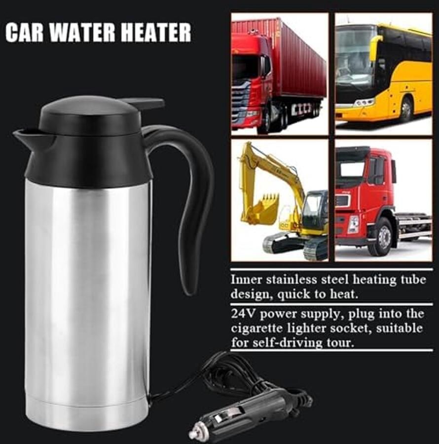 24V Reisauto Vrachtwagen Kettel 750 Ml Capaciteit Elektrische Boiler Fles Roestvrijstalen Draagbare Waterketel met Automatisch Uitgeschakeld voor Thee Koffie Drinken