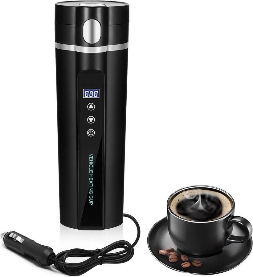 24V 12V Reizen Elektrische Waterkoker voor Auto Truck ONEVER 450ml Auto Waterkoker Elektrisch Voertuig Verwarmd Water Cup met LCD Display Temperatuurregeling Draagbare Koffie Thee Cup