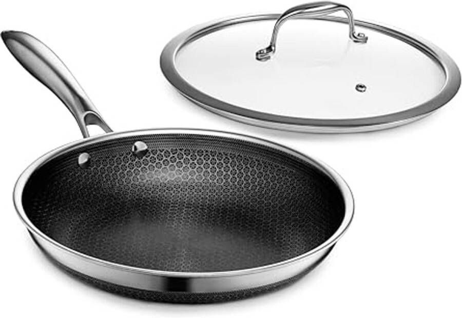 25 cm hybride koekenpan met deksel anti-aanbak ovenbestendig inductiecompatibel