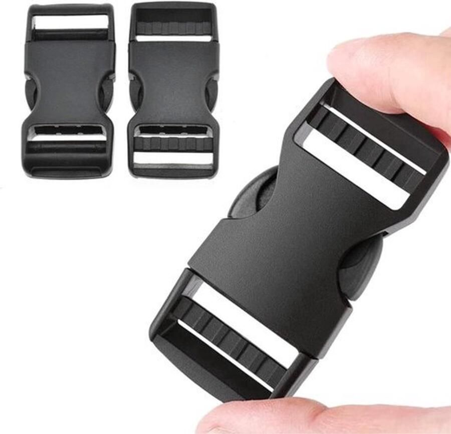 25 mm plastic steekgesp zwart set van 2 dubbele-zij-release-gespen