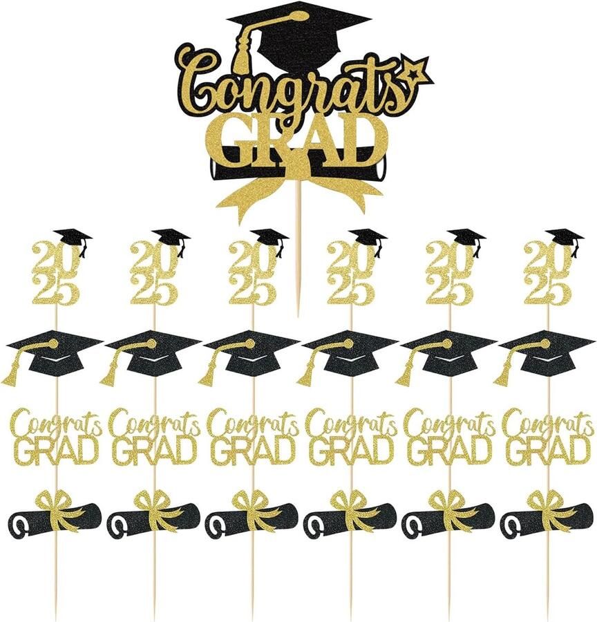 25 Stuks Van 2025 Afstudeerkaartinzetstukken Creatieve Afstudeercake Tophoed Diploma-Themafeestplug-In Cupcake-Kaartinzetstukken Diploma-Ceremonie Cake Decoratie