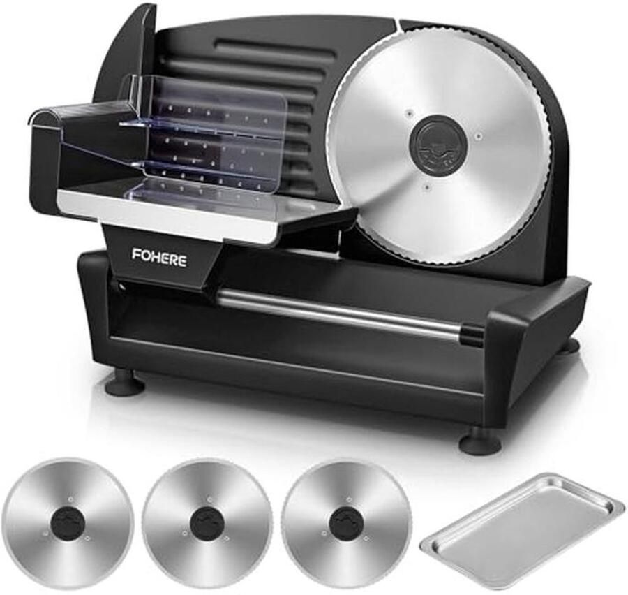 250 Watt All-purpose Slicer Electric Stainless Steel Bread Slicer 3 Knives Adjustable Food Processor 0 to 15 mm Sausage Slicer Ham Cutter for Meat Cheese etc. Black