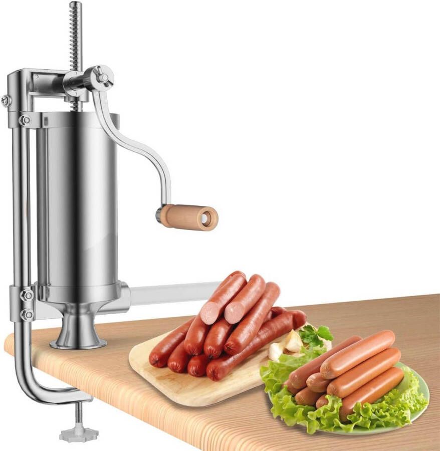 2.5kg Roestvrijstalen Verticale Worstenmaker Handmatige Worstvuller met 4 Vulbuizen