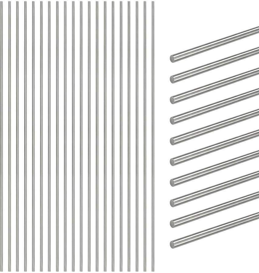 25Pcs 1.8mm x 400mm 304 roestvrijstalen staven sets Geassortieerde metalen stevige ronde stang Gladde stalen staven Solide as stang draaibank Stock voor doe-het-zelf ambacht Model