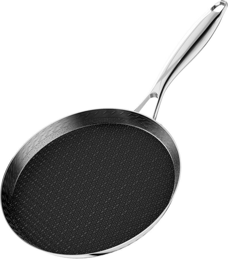 26 cm crêpes pan van roestvrij staal antiaanbaklaag pannenkoekenpan speciaal voor inductiekookplaten roestvrijstalen handgreep zwart PFOA-vrij