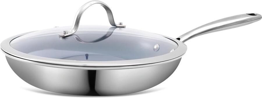 26 cm Keramische Koekenpan RVS Inclusief Deksel Geschikt voor Inductie Gas en Elektrisch