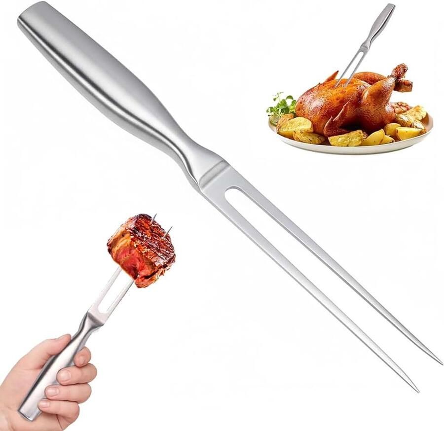 27 cm vleesvork roestvrij staal voor veilig grillen en trancheren roestvrijstalen grillvork met ergonomische handgreep lichtgewicht braadvork vaatwasmachinebestendig voor BBQ camping en keuken 1
