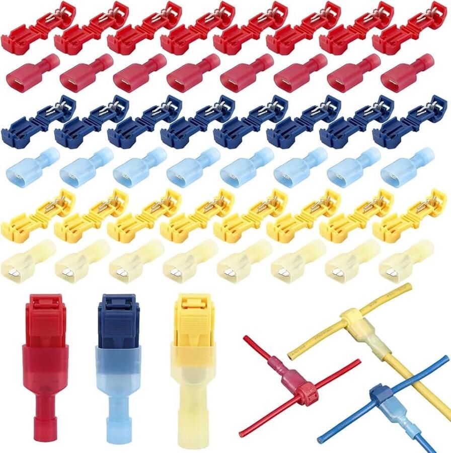 270 stuks 135 T-tap kabelverbinders + 135 platte stekkers snelverbinders geïsoleerde snelverbinders stroomdief auto 10-22 AWG voor snelle verbindingskabel (rood
