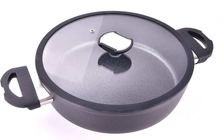 28 cm Inductie Koekenpan met Deksel van Aluminium Krasbestendig en Ergonomisch