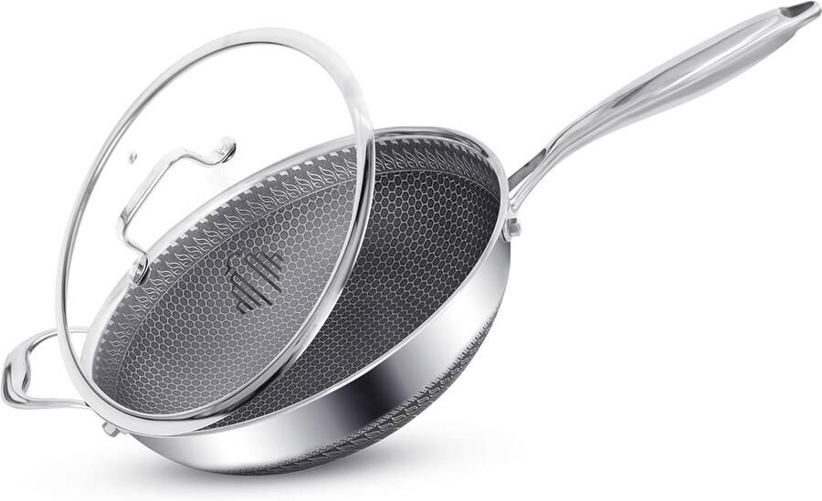 28 cm roestvrijstalen wok met deksel 5 liter anti-aanbak pan inductie ovenbestendig vaatwasmachinebestendig anti-schrijf groot braadpan met deksel voor alle kookplaten