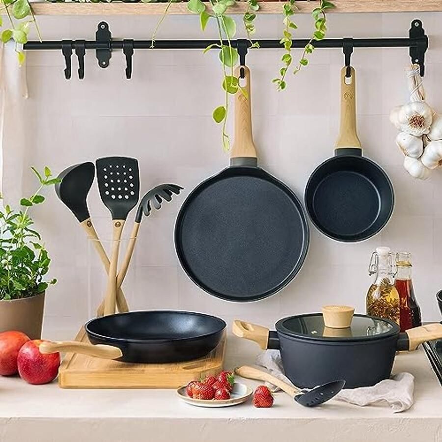 28 cm wok niet-stick roerbakpan voor inductie gas halogeen en keramische fornuizen met krasbestendige anti-aanbaklaag - Foto 2