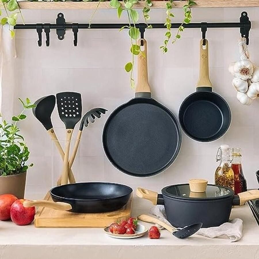 28 cm wok niet-stick roerbakpan voor inductie gas halogeen en keramische fornuizen met krasbestendige anti-aanbaklaag