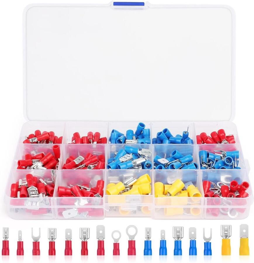 280 Stuks Geïsoleerde Kabelschoenen Ring Crimp Terminals Connectors Set Geïsoleerde Ring Terminal 15 Types Elektrische Connectoren Voor Elektriciens