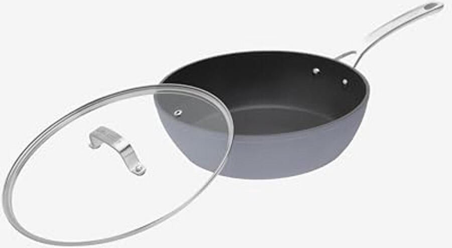 28cm Diepe Koekenpan Wok met Glazen Deksel PFOA-vrij Inductie Geschikt Oven- en Vaatwasserbestendig