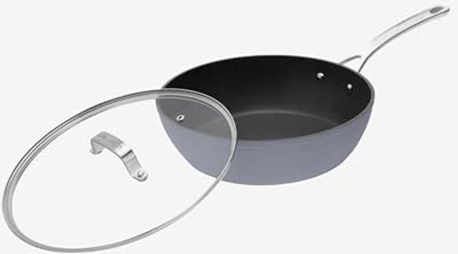28cm Diepe Koekenpan Wok met Glazen Deksel PFOA-vrij Inductie Geschikt Oven- en Vaatwasserbestendig