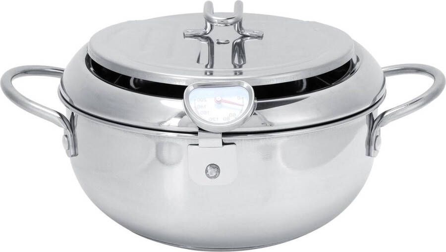 28cm Japanse Tempura Frituurpan Roestvrijstaal Thermometer Oliefilterrek Geschikt voor Inductiekookplaten en Gasfornuizen