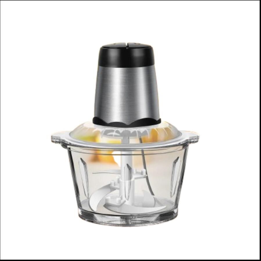 2L Elektrische Voedsel Chopper – Groente- en Vleesmolen – Mini Keukenmachine met 2 Snelheden – Dubbel Mengblad