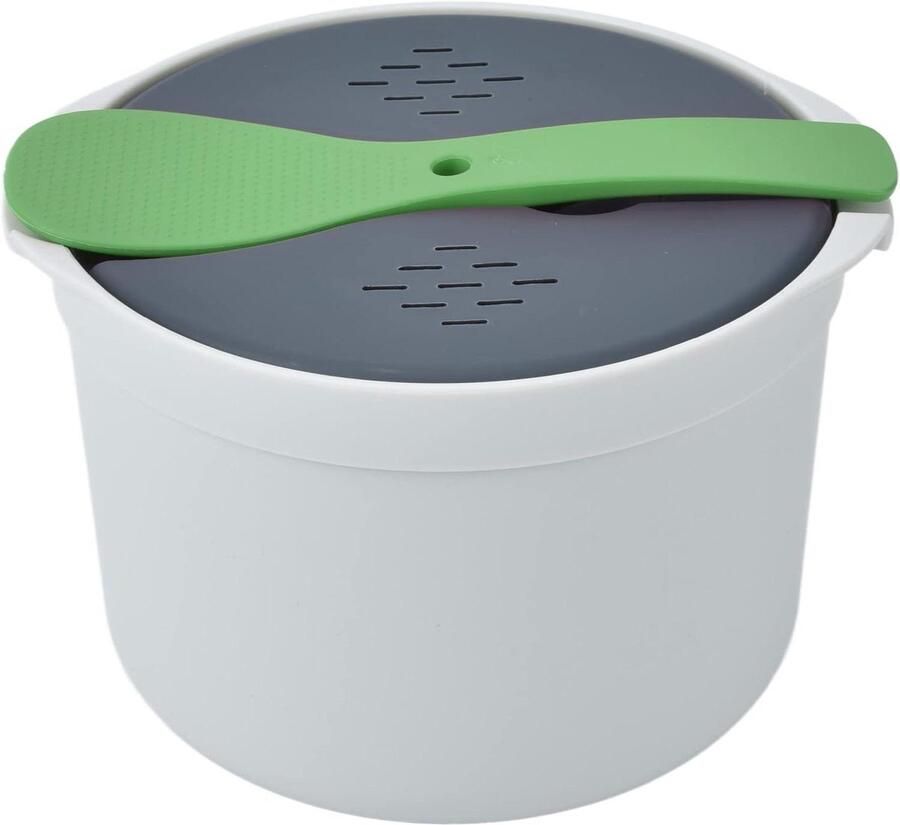 2L Microwave Rice Cooker with Rice Scoop Lid Strainer and Steaming Pot Dishwasher Safe Microwave Steamer Set (Vegetable)