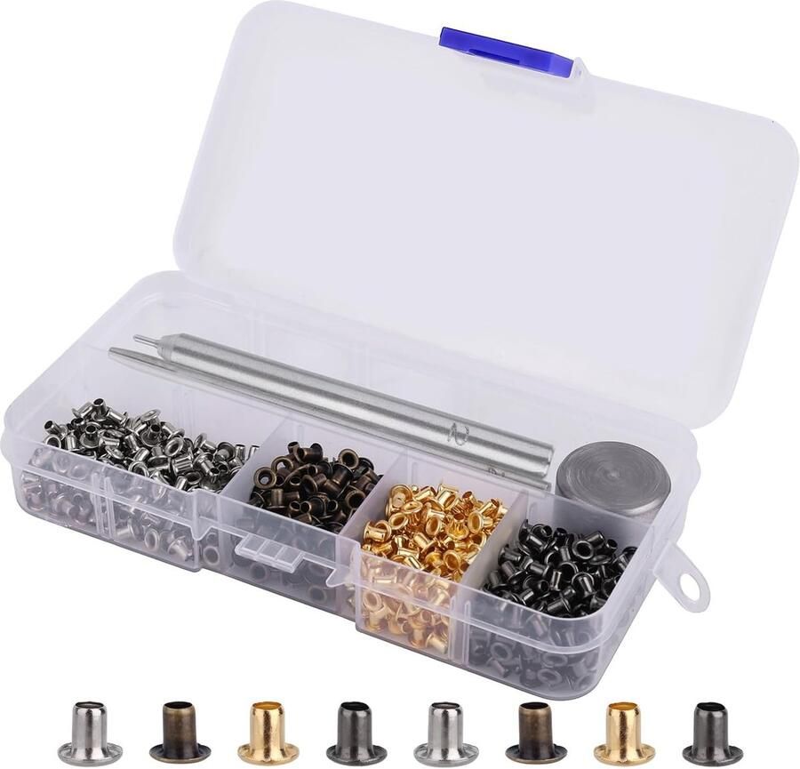 2mm Metaal Oogje Kit 800st met 3st Installeer Gereedschap & Opslag Doos Mini Koper Oogjes voor Schoenen Tassen Kleding Leer Ambacht DIY Reparatie en Decoratie Projecten