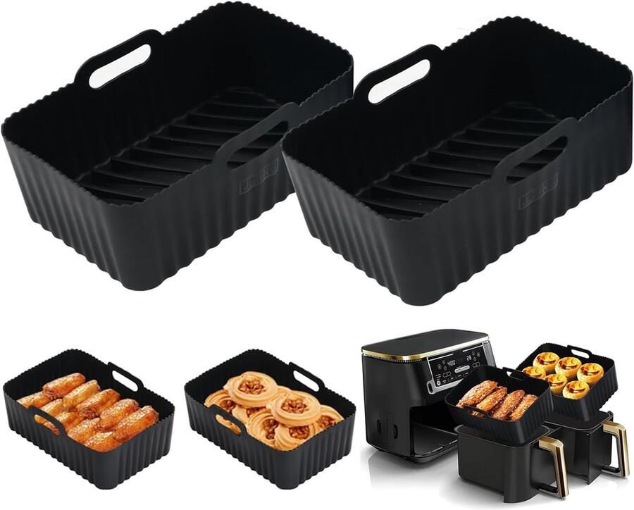 2pcs Air Fryer Accessoires Air Fryer Bakvormen Herbruikbare Air Fryer Platen Vierkante Siliconen Mal voor Air Fryer en Magnetron Oven