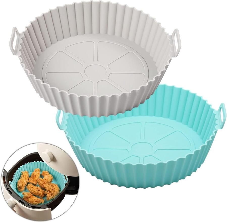 2pcs Air Fryer Baking Moulds 20cm Silicone Baking Moulds voor Air Fryer Silicone Moulds Kwaliteit en Duurzaamheid met Meer Dikte Essentiële Accessoires voor Koken in de Oven