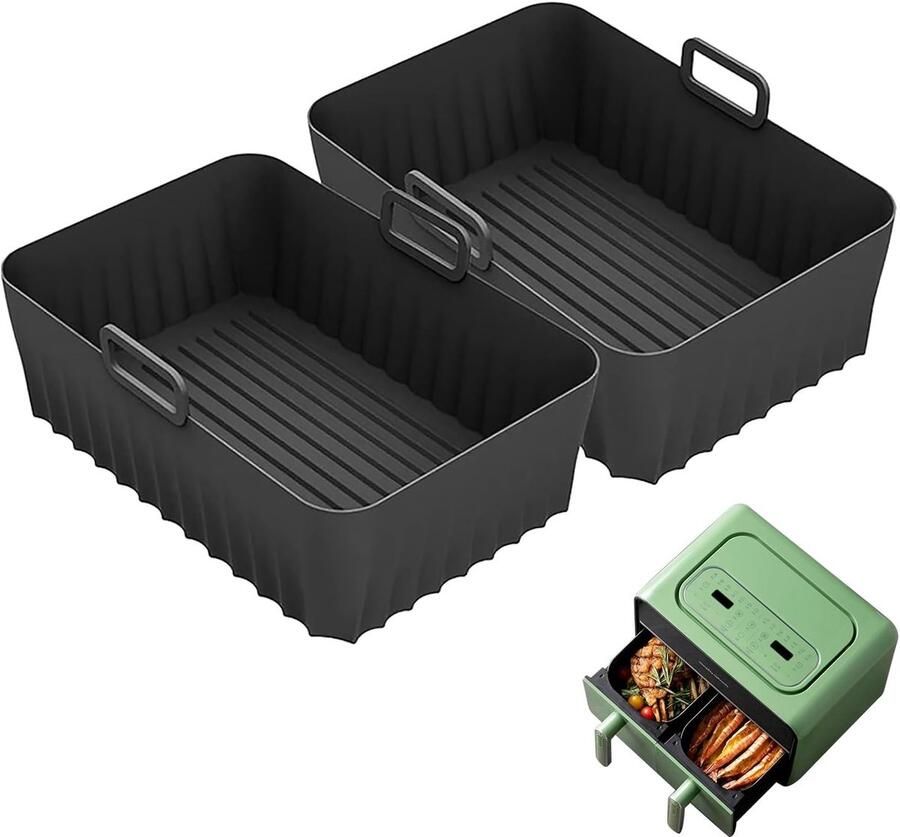 2pcs Air Fryer Silicone Moulds 21.5cm x 14.5cm x 7cm Compatible with Ninja Foodi AF300EU AF400EU voor Dual Air Fryer voor Cosori voor Tefal voor Philips