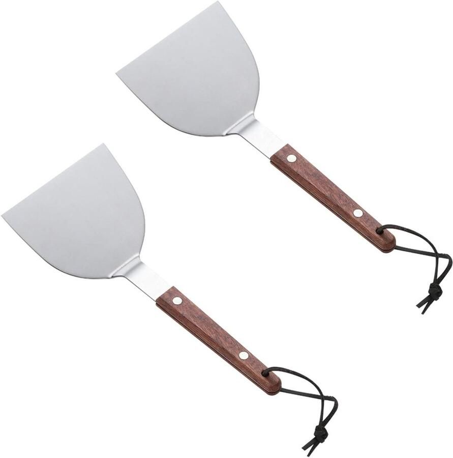 2pcs Griddle Spatula Teppanyaki Spatulas with Wooden Handle Stainless Steel Metal Spatula Griddle Scrape for Grill Plate Barbecue Grill and Flat Top Cooking (Medium)